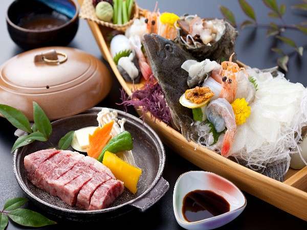 メインが和牛ステーキと舟盛り どちらも楽しめる!