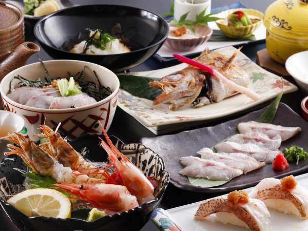 兵庫テロワール旅 大ノド３００ｇ以上１匹使用キス場のﾉﾄﾞづくし 炙 握り 焼 茶漬 紅白エビ付 香住 日本夕陽百選の温泉宿 三七十館 宿泊予約は じゃらん