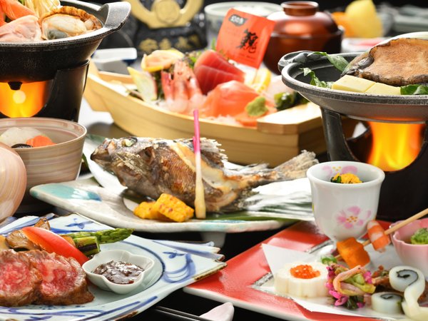 活鮑陶板焼」「幻の魚イトウ」「選べる鮮魚の炭火焼」さらに国産黒毛 